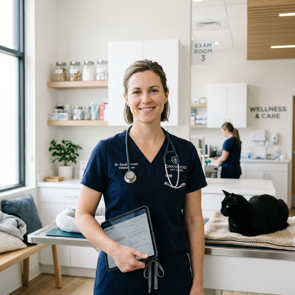 Vétérinaire sereine dans une clinique moderne